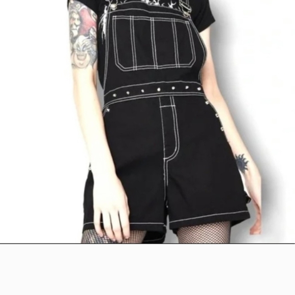 Tripp NYC Daang Goodman Darkstreet Studded Goth Punk Bib Overall Shorts Medium - Picture 1 of 7